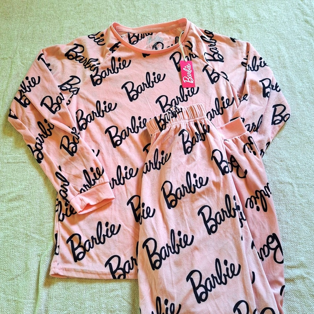 Barbie NWT Primark Pajama Sleep Set Soft Fleece Top Bottom XS Pink